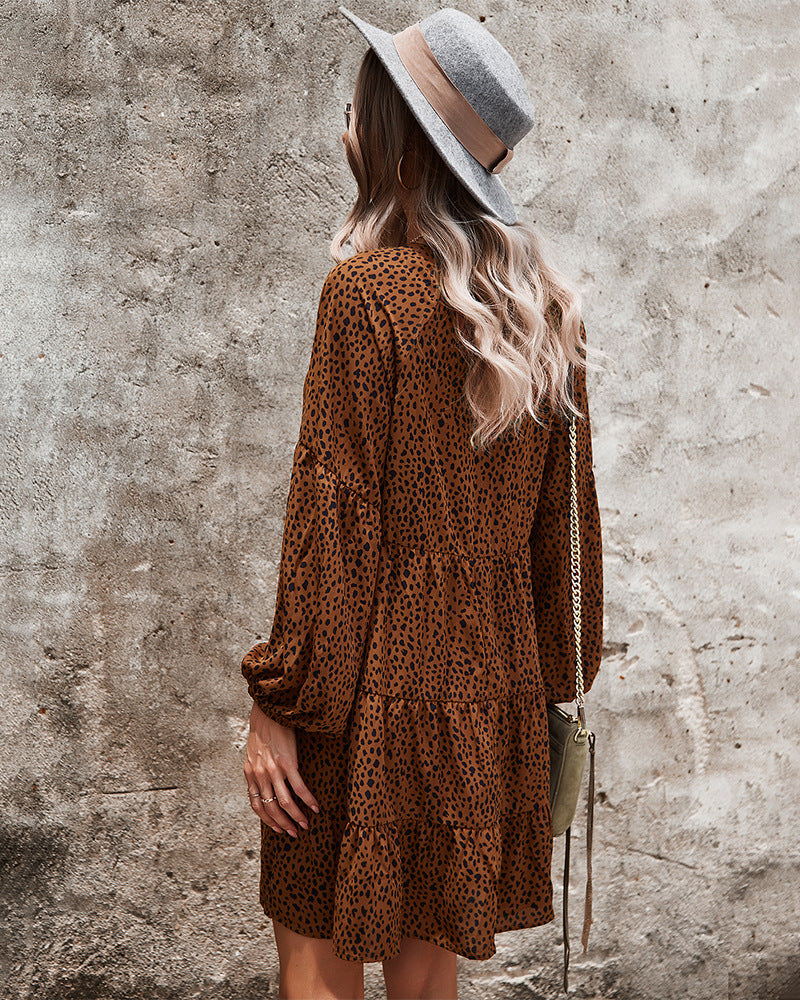 Leopard VNeck ALine Dress