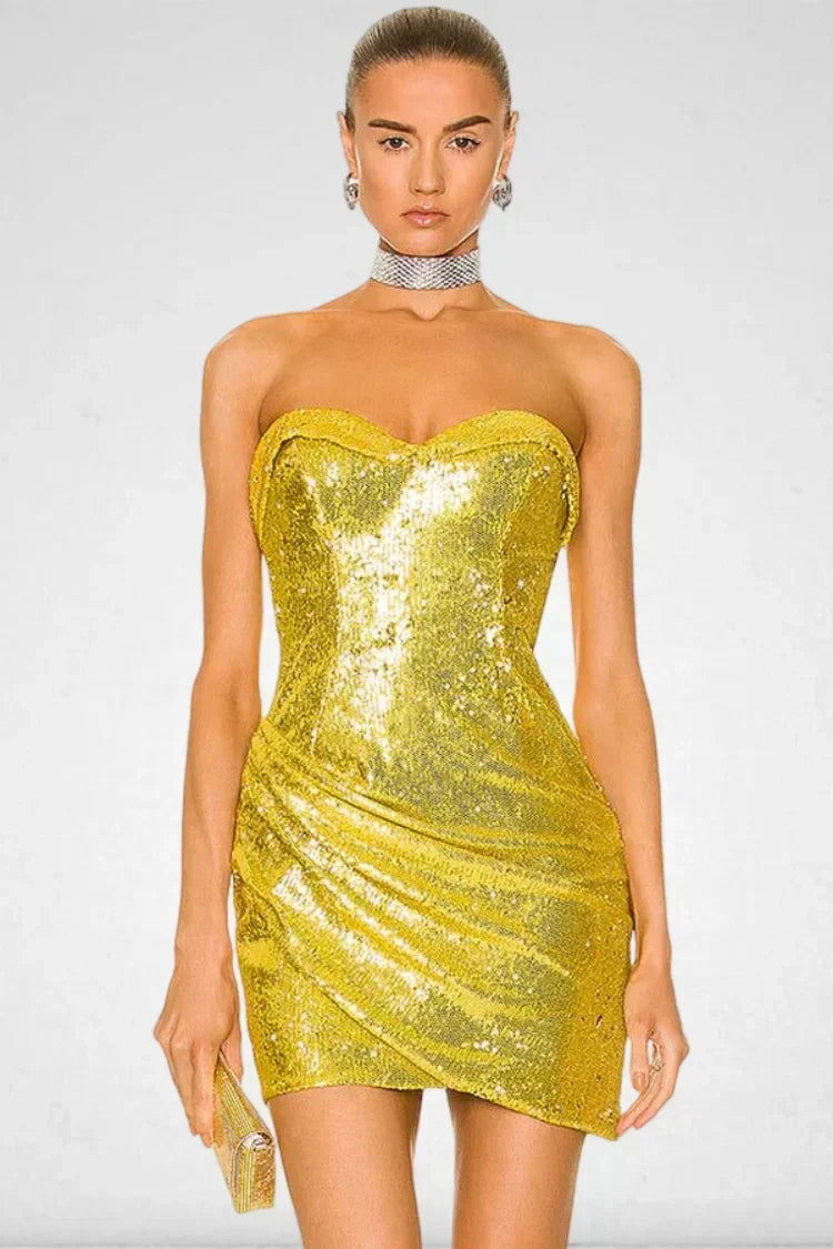 Golden Shining Sequins Mini Party Dress Gold / S Partydress-241208