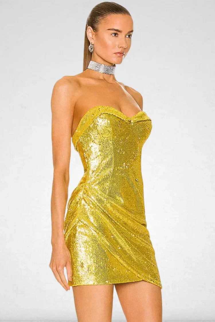 Golden Shining Sequins Mini Party Dress