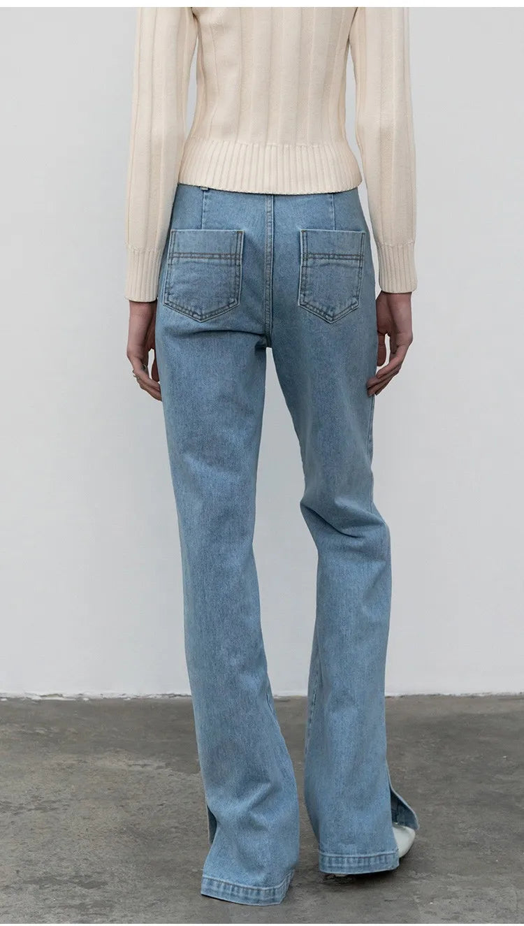High Quality Women Spring and Autumn All-match Side Slit Straight High Waist Bootcut Jean