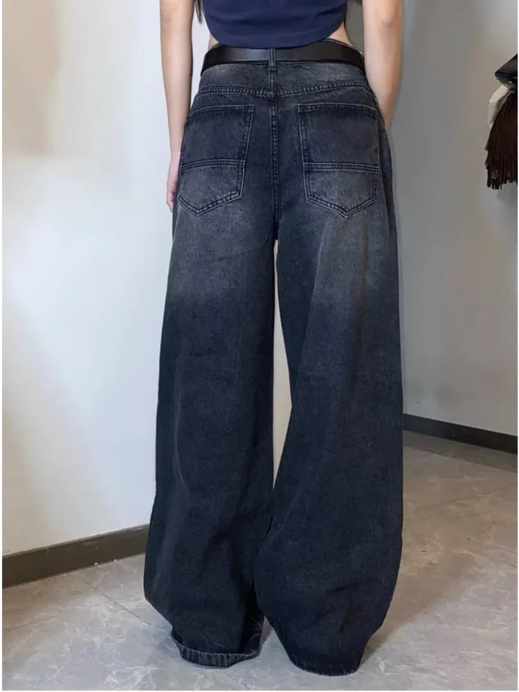High Street Niche Design Washed Straight Tube Loose Fitting Retro Trendy Women's Jean