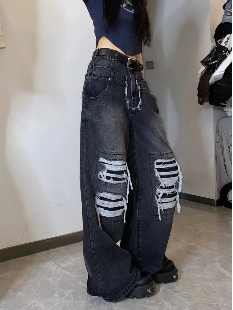 High Street Niche Design Washed Straight Tube Loose Fitting Retro Trendy Women's Jean
