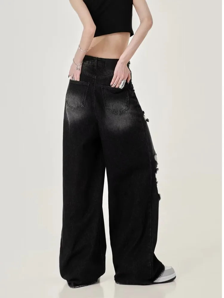 Perforated Women's Summer New INS Fashion Brand Straight Tube Loose Sweeping High Street Jean