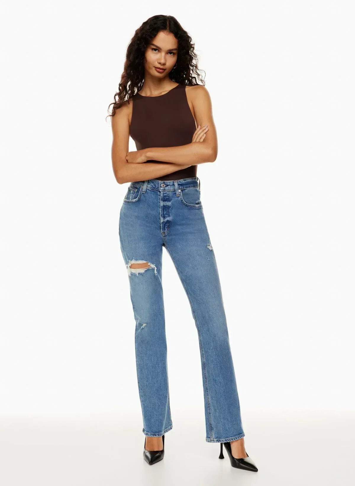 High Waist Loose Ripped Holes Streetwear Straight Ladies Denim Jean