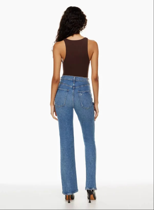 High Waist Loose Ripped Holes Streetwear Straight Ladies Denim Jean