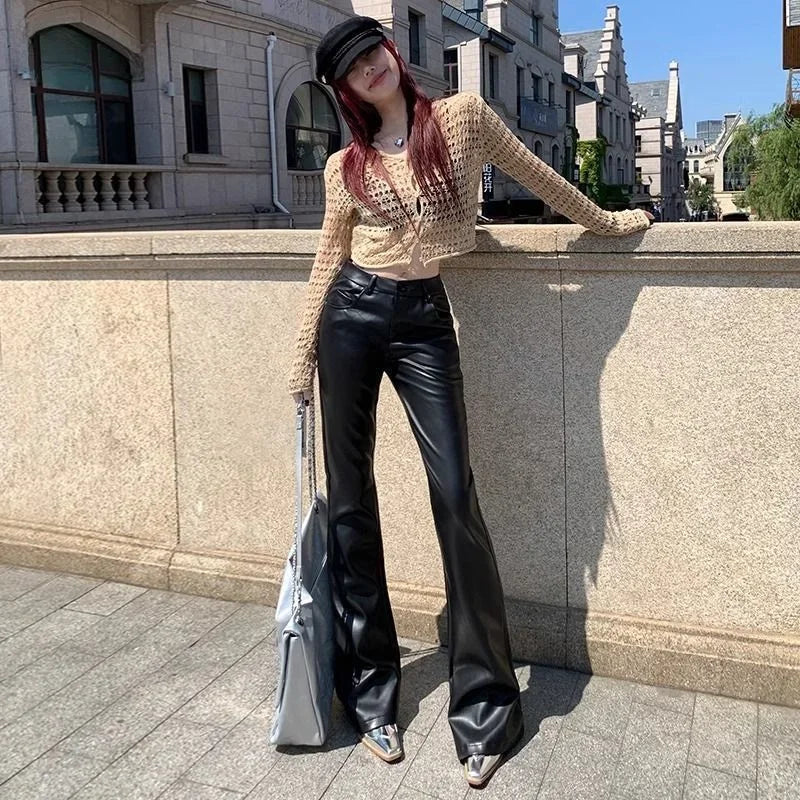 High Waist PU Leather Sexy Vintage Harajuku Elastic Elegant Sale Pants