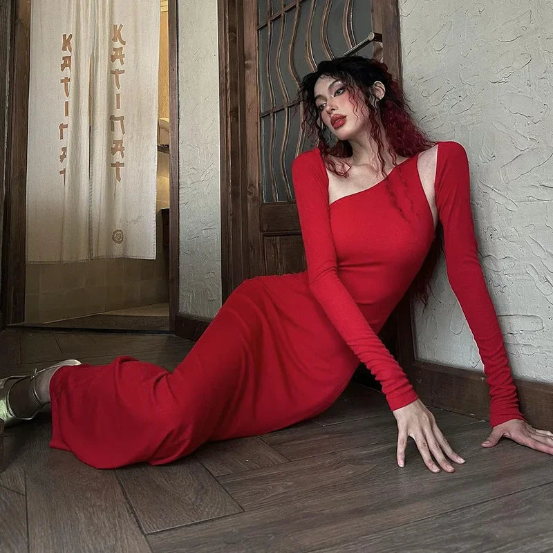 Hollow Out Long Sleeve Maxi Dress