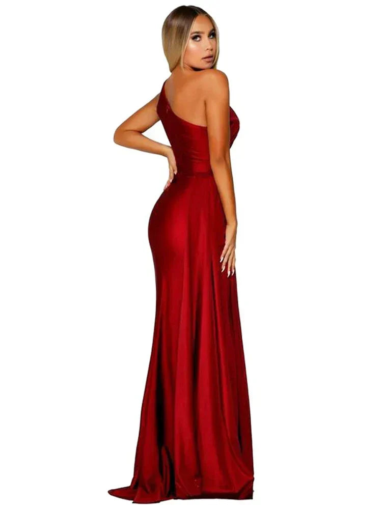 One-Shoulder Satin Hollow Out Party Dress