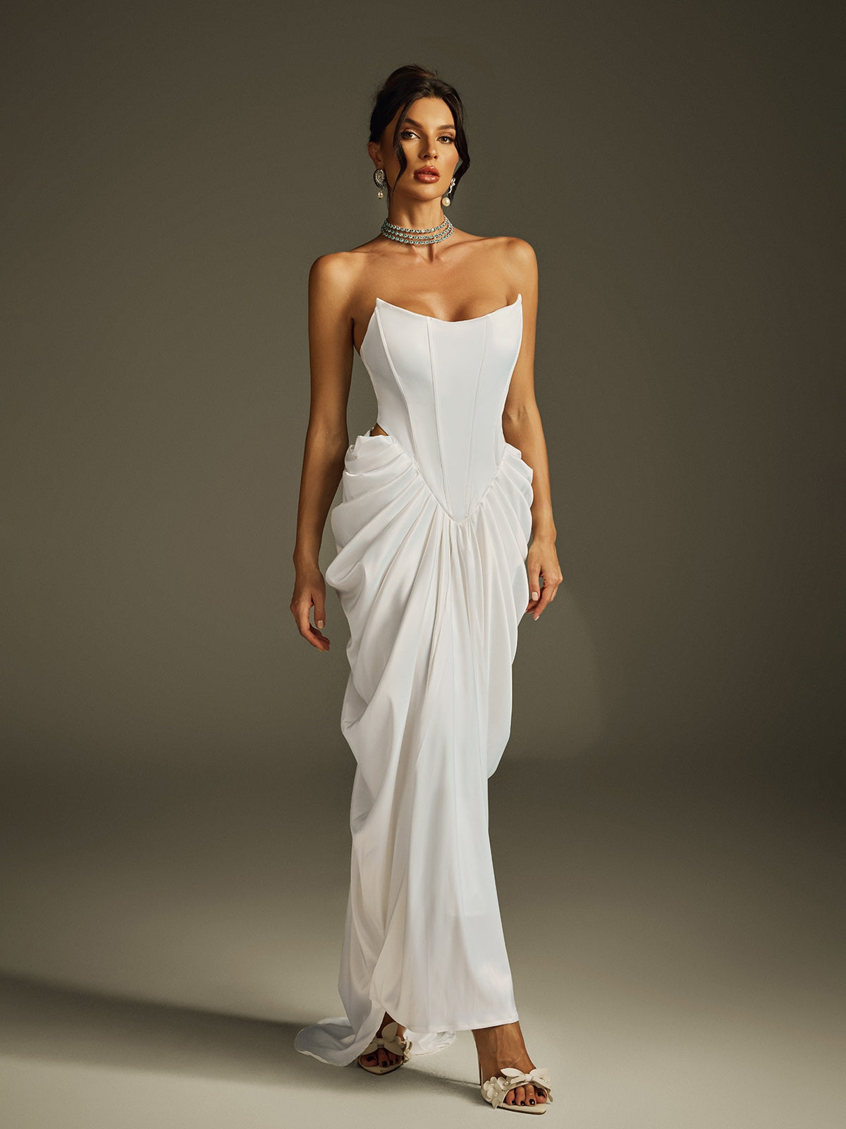 Strapless Corset Satin Maxi Dress