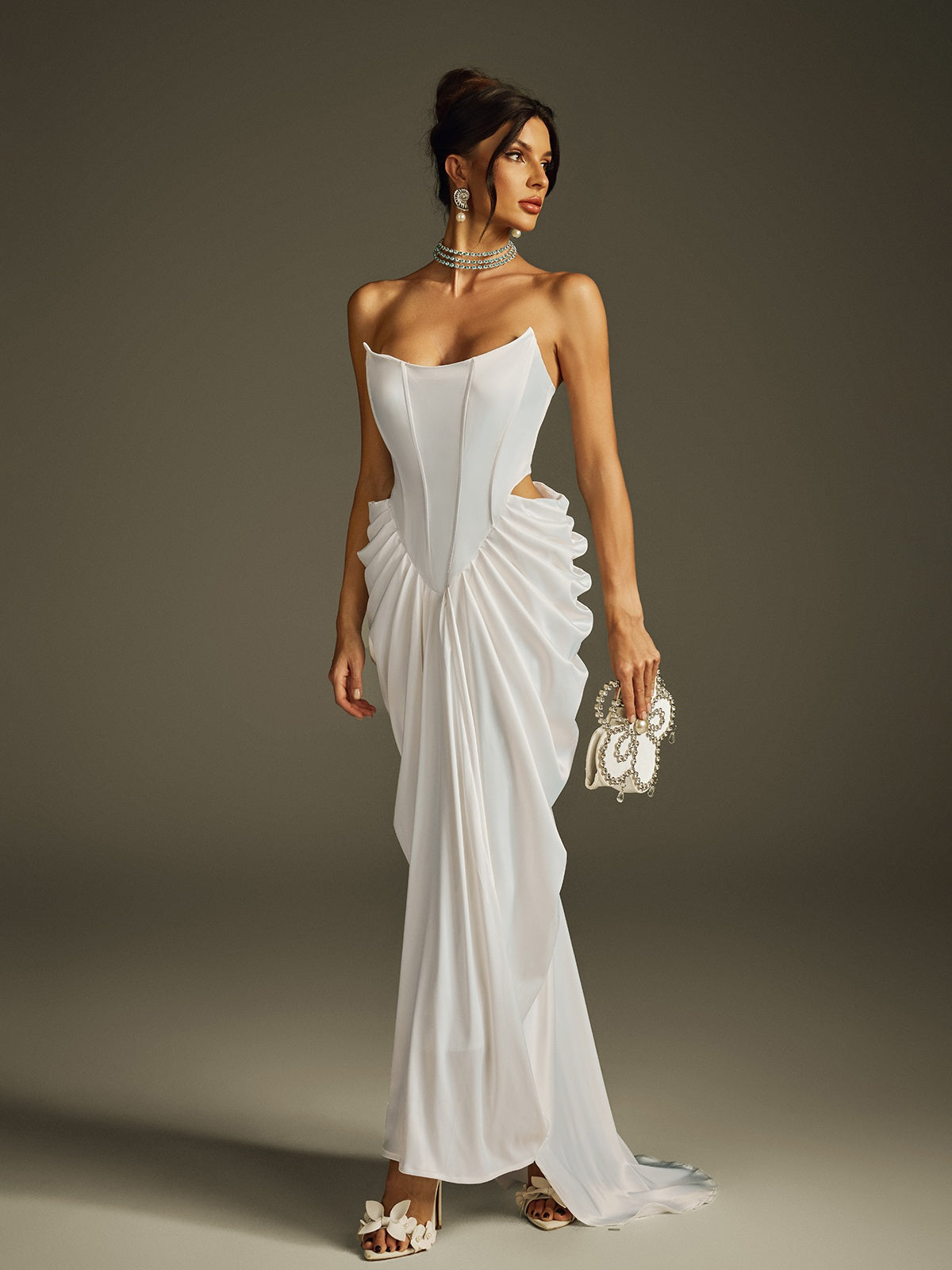 Strapless Corset Satin Maxi Dress
