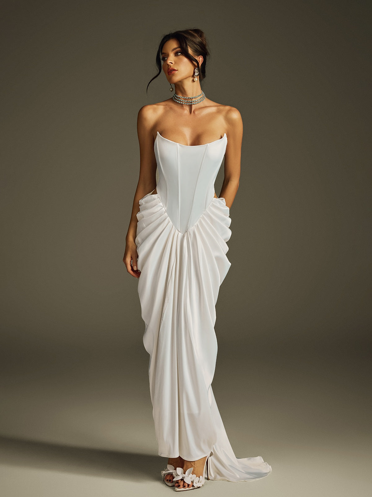 Strapless Corset Satin Maxi Dress