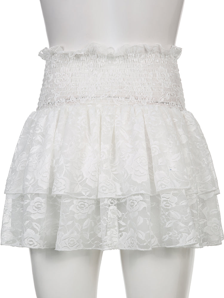 Ruched Cascading Ruffle Mini Skirt