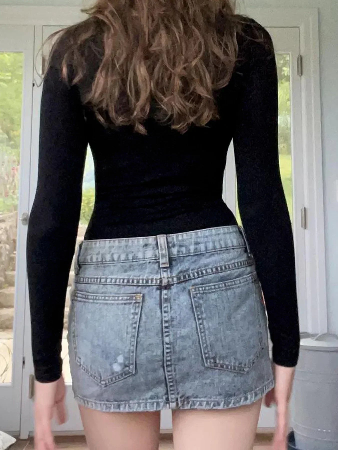 Solid Bandage Patchwork Lace Slim V-Neck Long Sleeve Knit Top