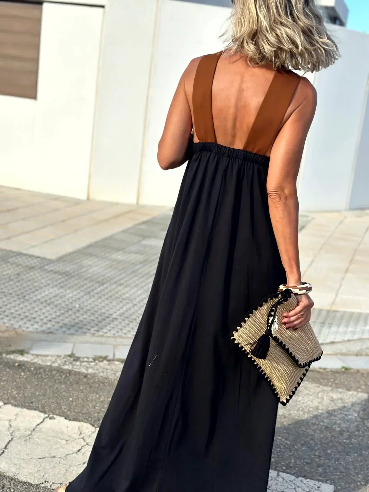 Cross Halter Neck Color Block Sleeveless A-Line Maxi Dress 6