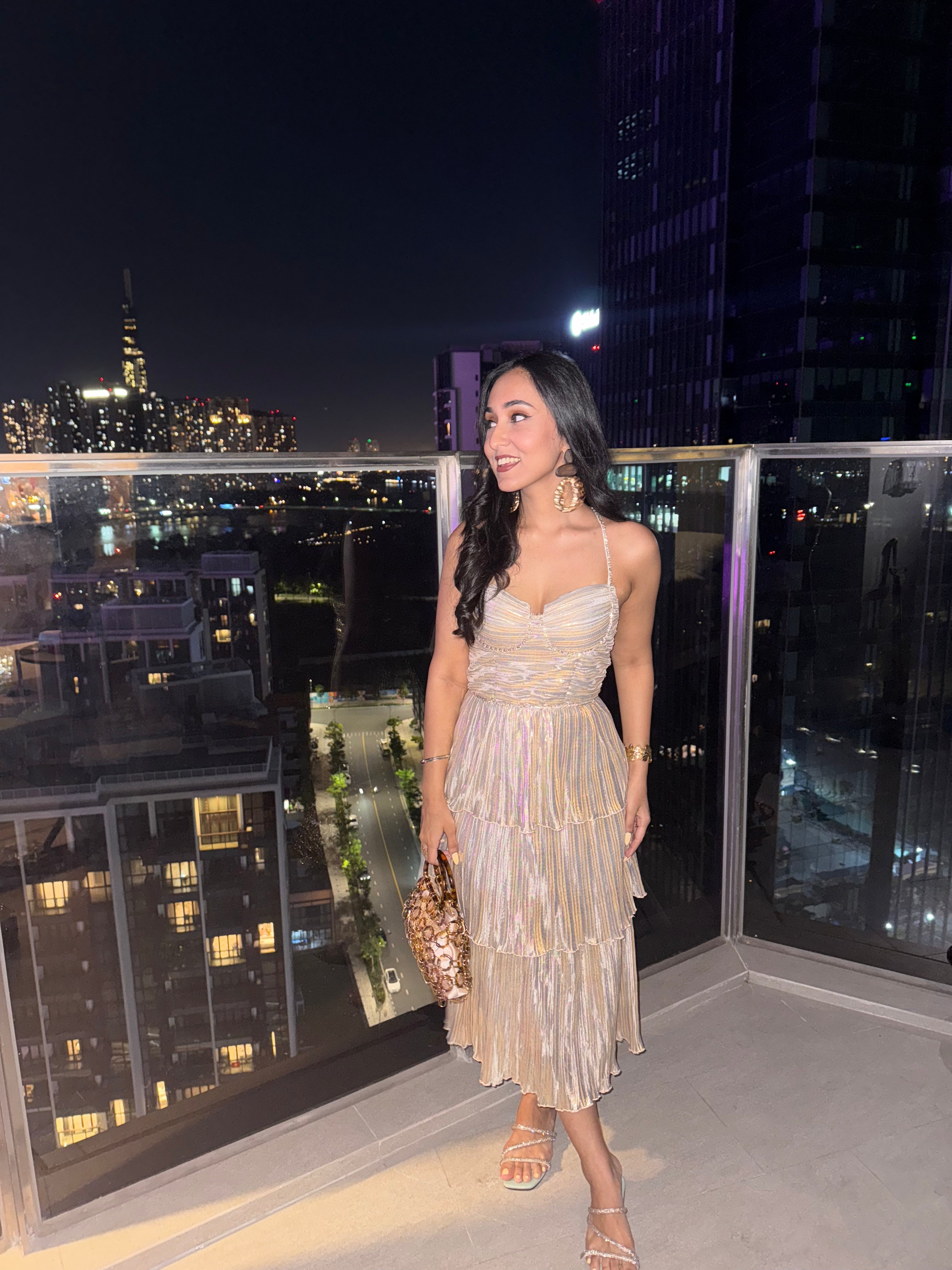 Party Ruffle Midi Dress Champagne