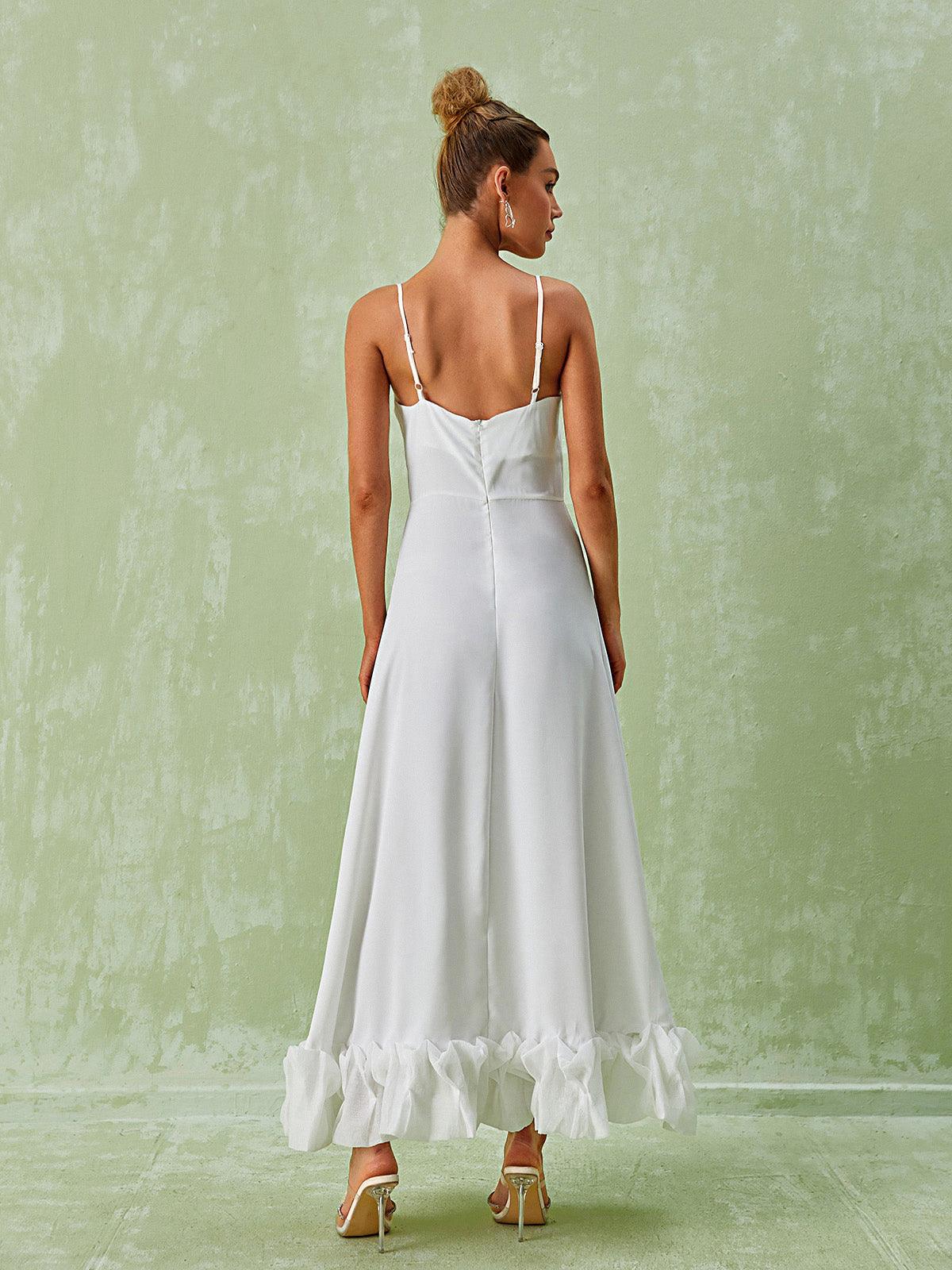 Spaghetti Strap Straight Neck Ruffle Hem A-Line Maxi Dress