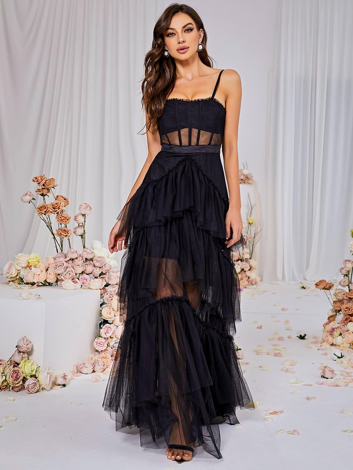 Mesh Maxi Dress In Black