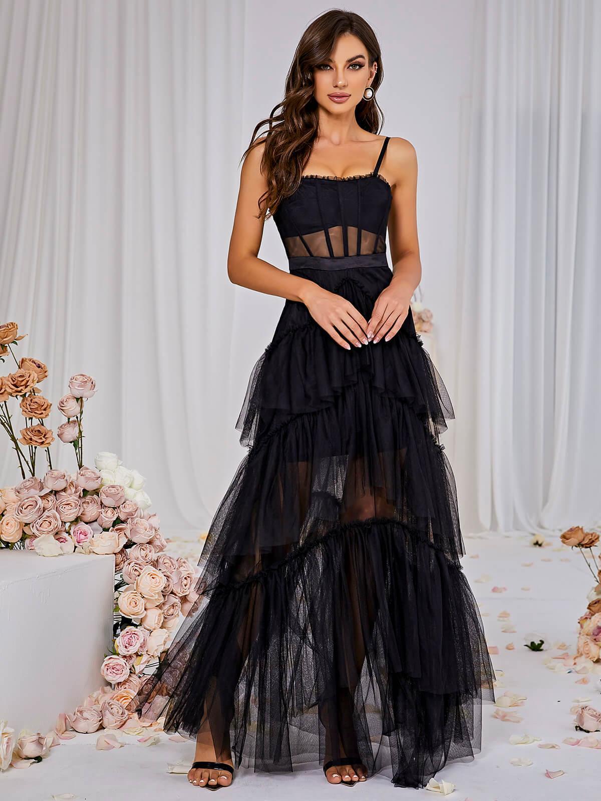 Mesh Maxi Dress In Black