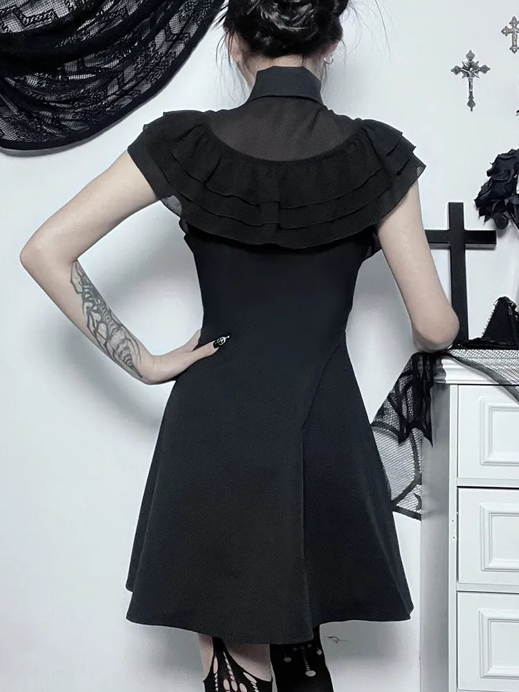 Mall Harajuku EGirl Mesh Patchwork Black Slim ALine Party Grunge Aesthetic Streetwear Dress