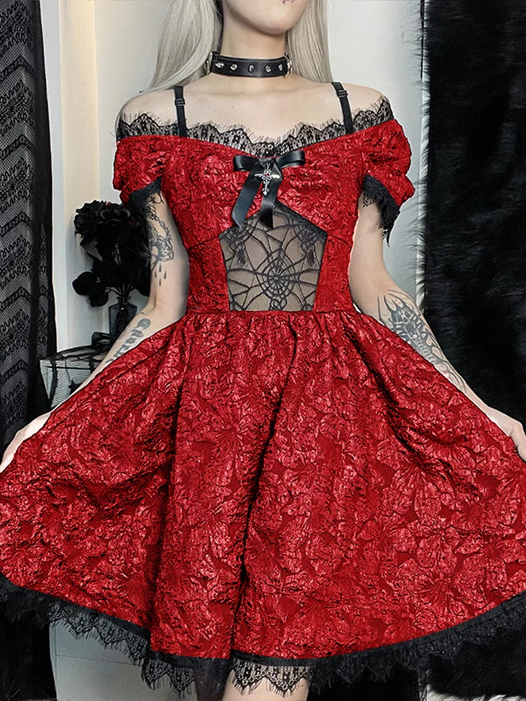 Mini Party Aesthetic One Shoulder Strap Lace Cutouts Elegant A-Line High Waist Prom Y2K Grunge Clubwear Dress