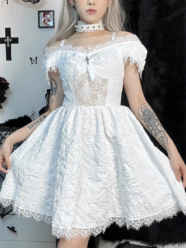 Mini Party Aesthetic One Shoulder Strap Lace Cutouts Elegant A-Line High Waist Prom Y2K Grunge Clubwear Dress