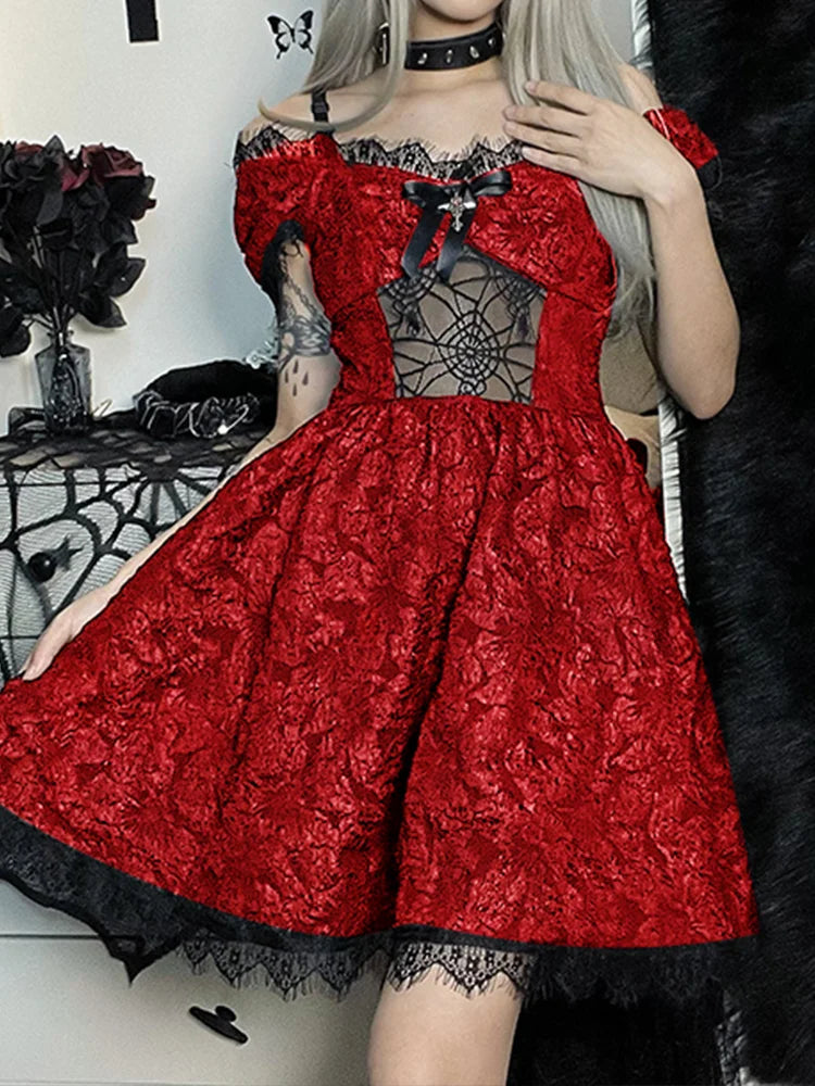 Mini Party Aesthetic One Shoulder Strap Lace Cutouts Elegant ALine High Waist Prom Y2K Grunge Clubwear Dress