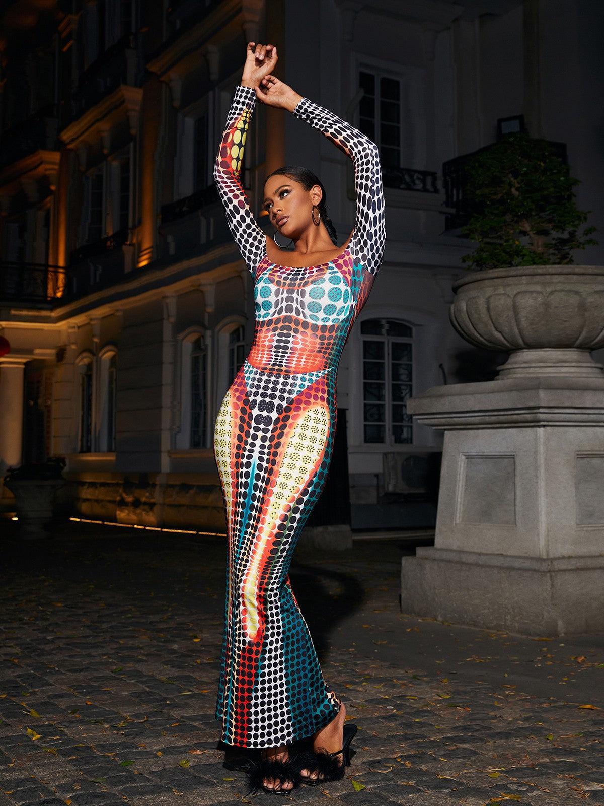 Off Shoulder Maxi Dress In Multi