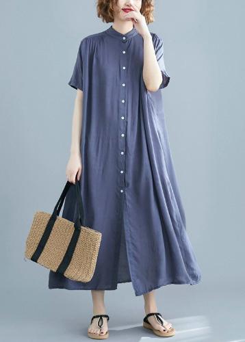 Italian Gray Tunics Stand Collar Robe Summer Dress