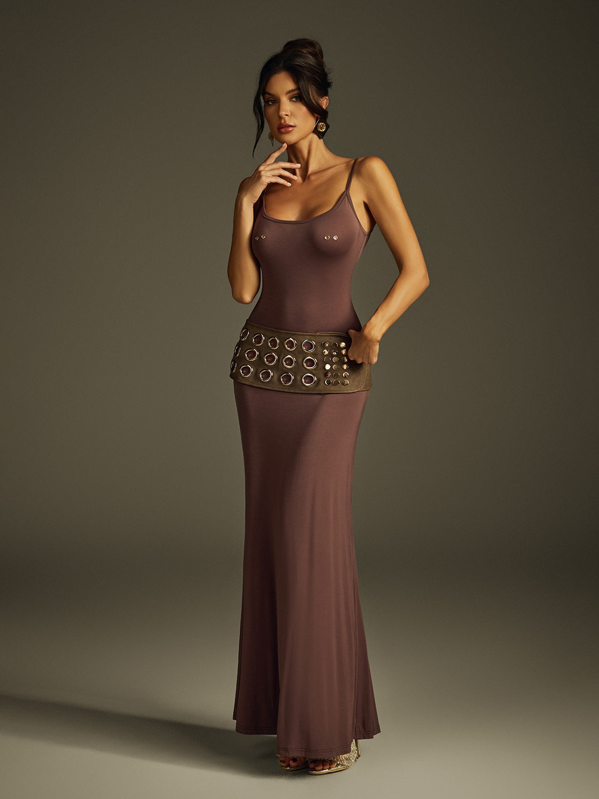 Spaghetti Maxi Dress With Belt