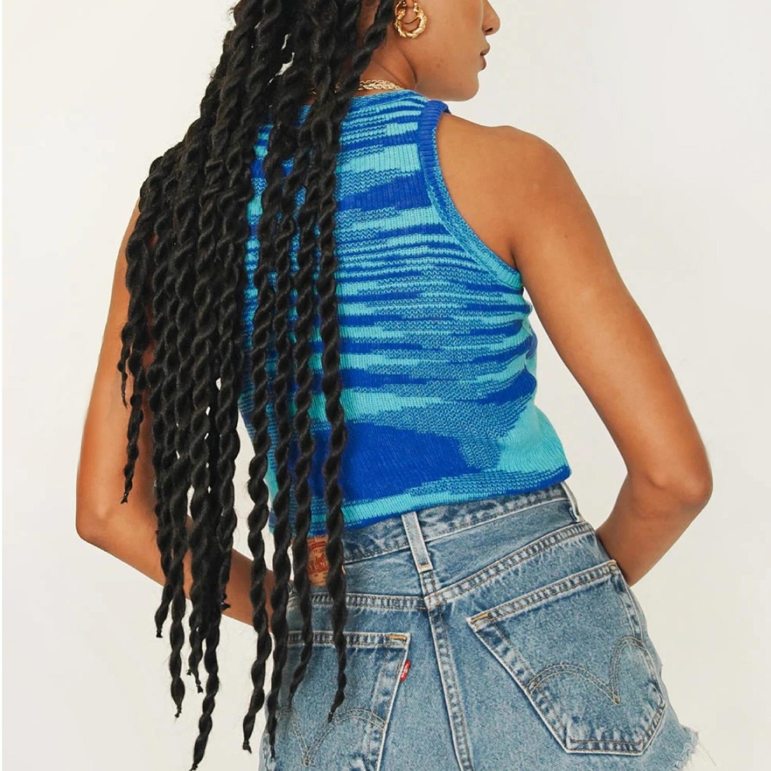 High Neck Contrast Knit Crop Tank