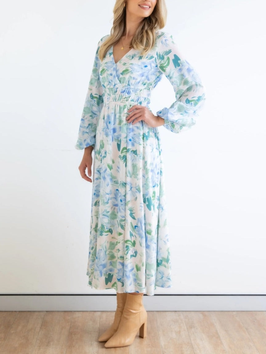 Floral Print Shirred Waist Dress