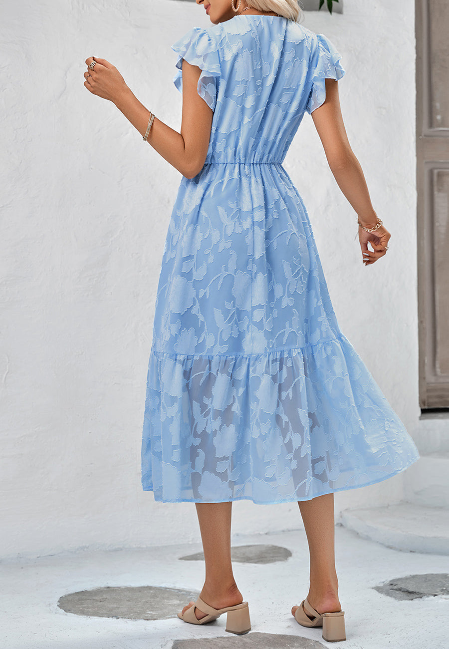 Floral Pattern Flutter Sleeve Dress