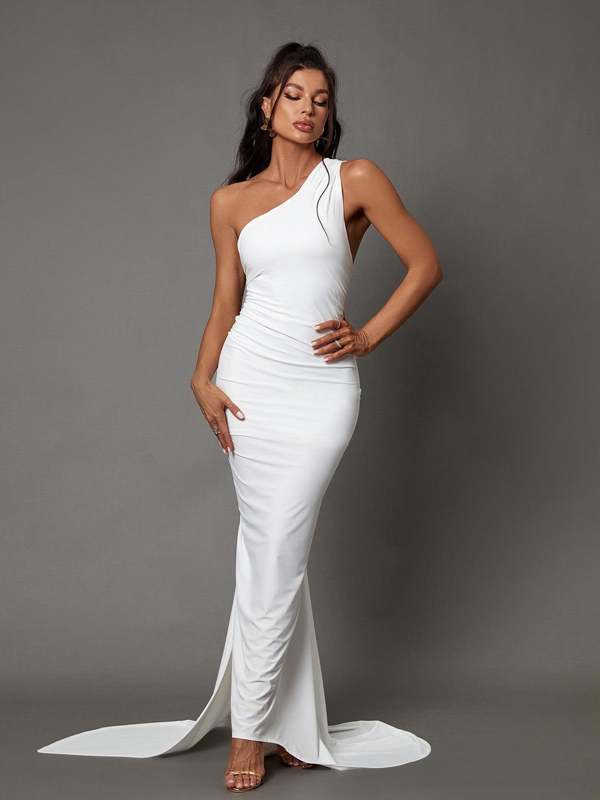 Halter Neck Backless O-Ring Ruched Draped Maxi Gown 4