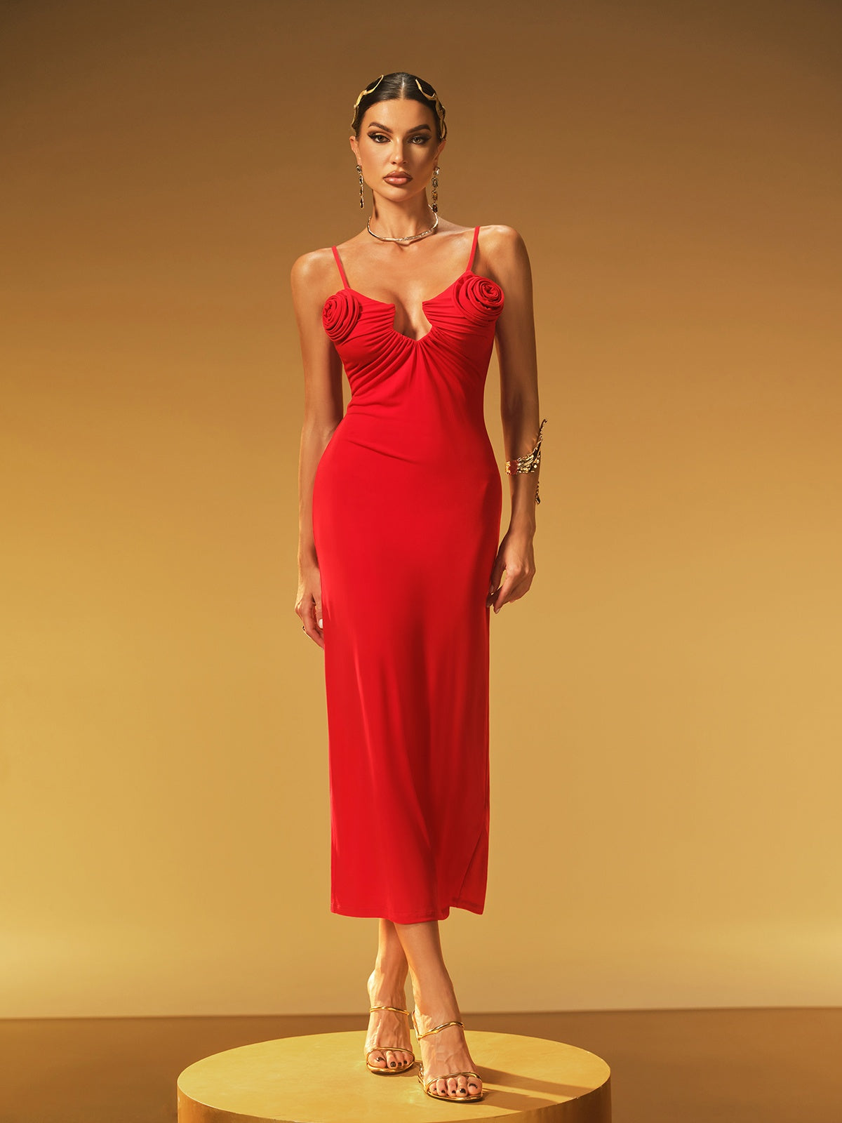 Spaghetti Flower Midi Dress