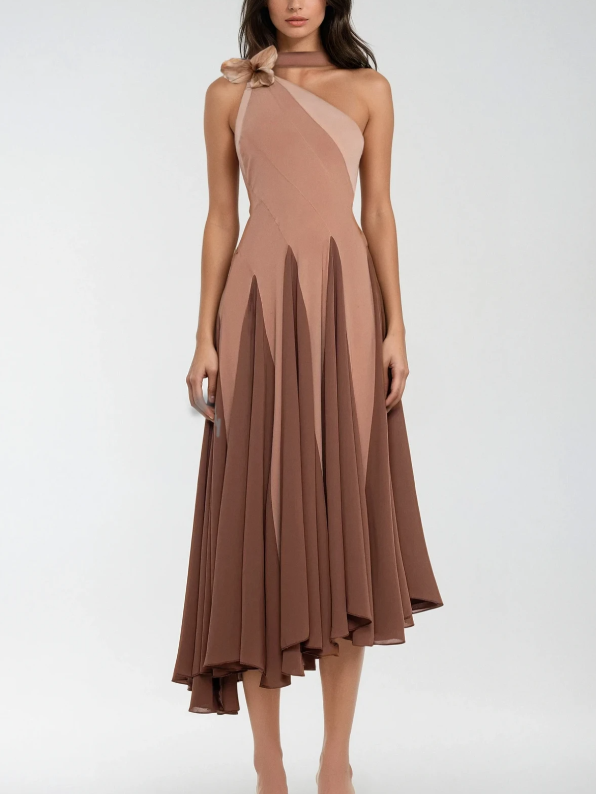 One Shoulder Scarf Midi Dress