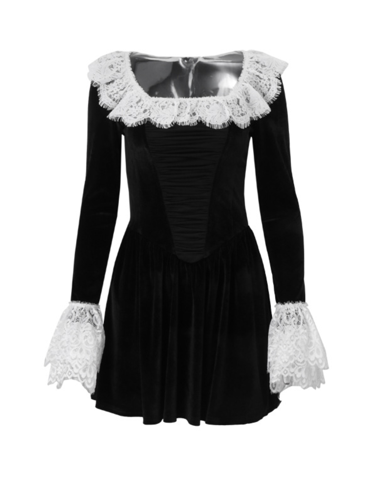 Lace Trimmed Velvet Mini Dress