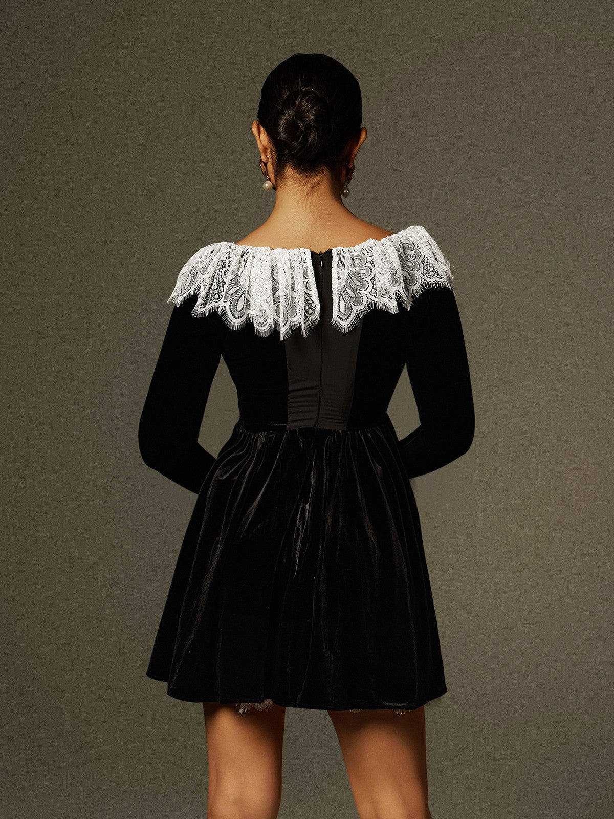 Lace Trimmed Velvet Mini Dress