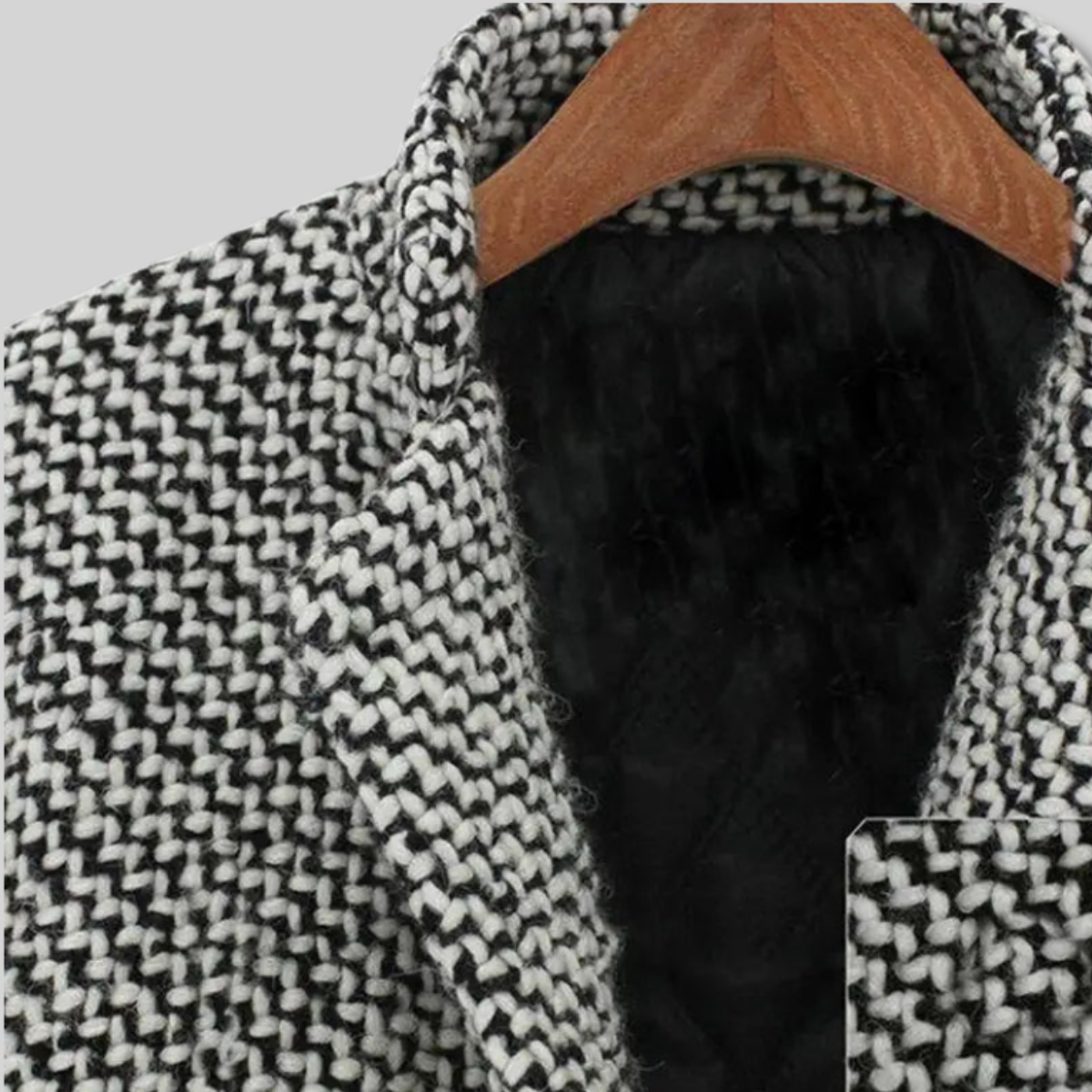 Black/white Notch Lapel Textured Tweed Single-Button Coat 4