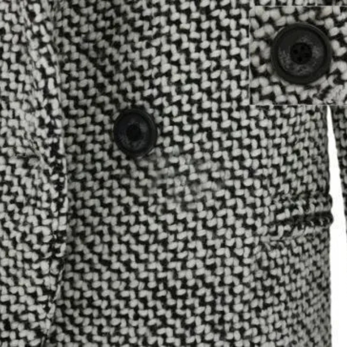 Black/white Notch Lapel Textured Tweed Single-Button Coat 5