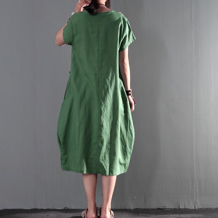 Joyful summer long linen sundresses plus size causal summer dresses gown caftan short sleeve green