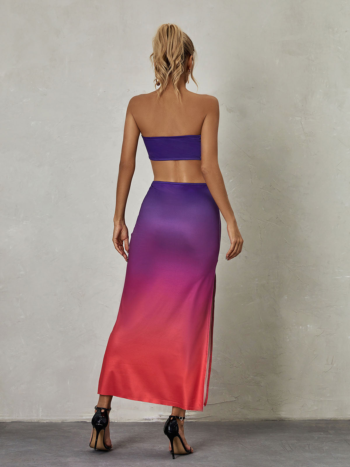 Strapless Ombre Side Cutout Bodycon Maxi Dress