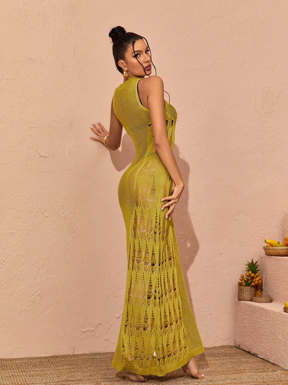 Sleeveless Hollow Out Crochet Knit Bodycon Maxi Dress 5