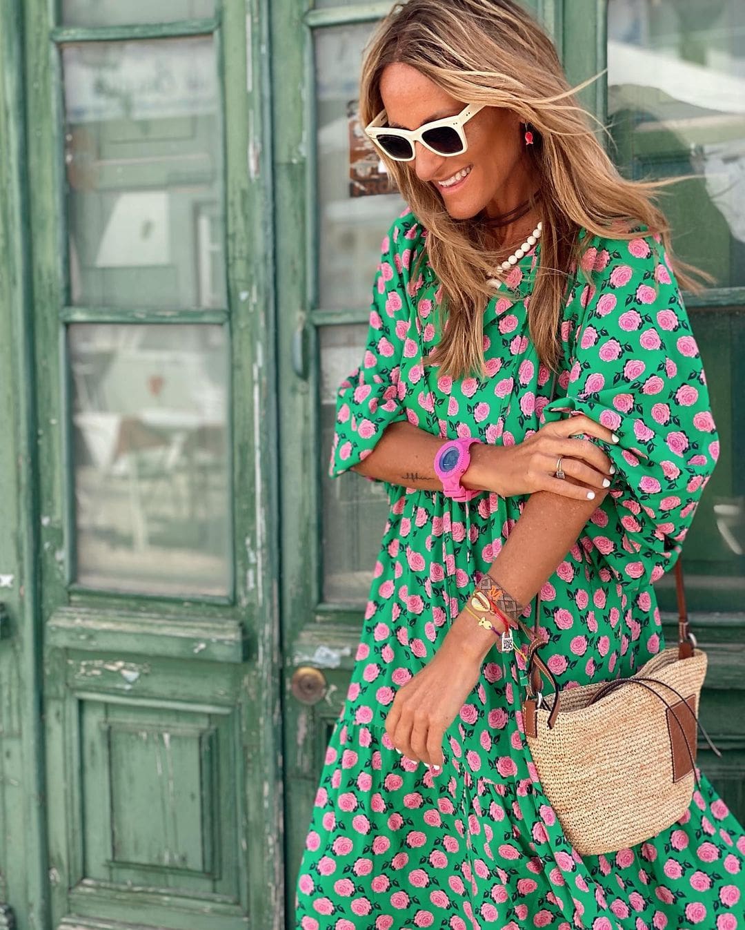 Tie Neck Long Sleeve Polka Dot Tiered A-Line Maxi Dress