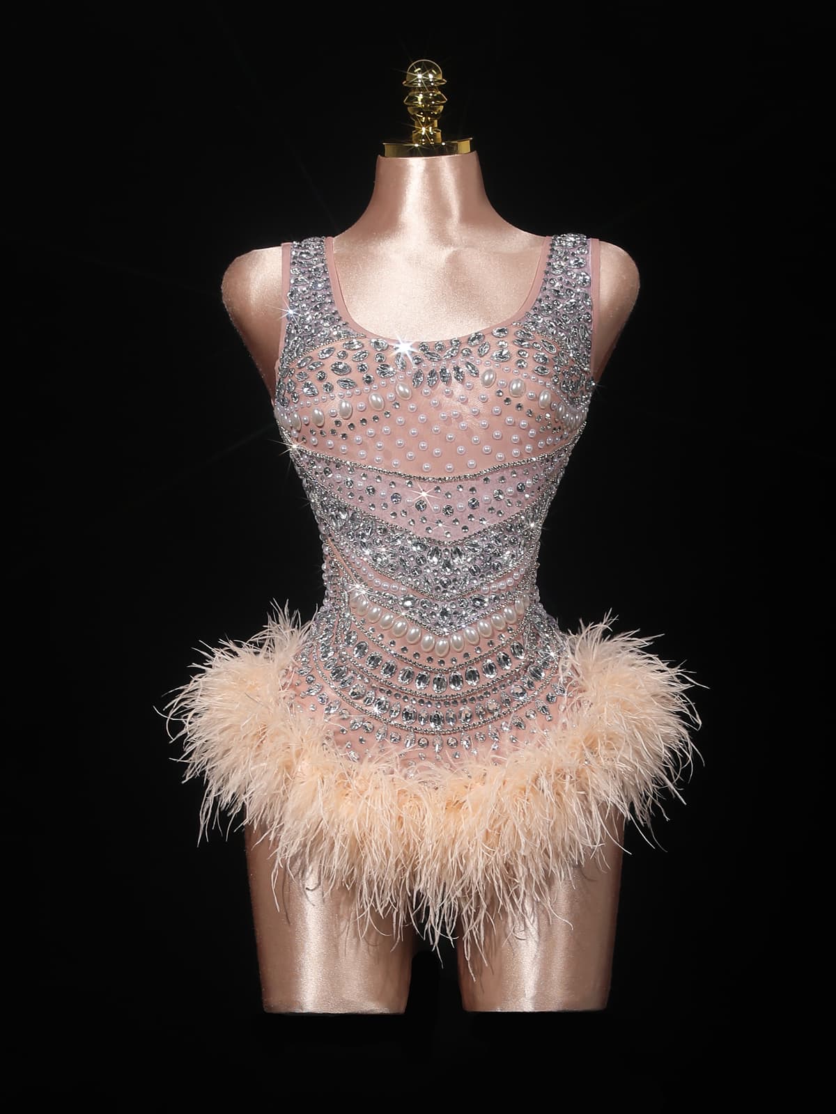Sleeveless Embellished Feather Bodysuit