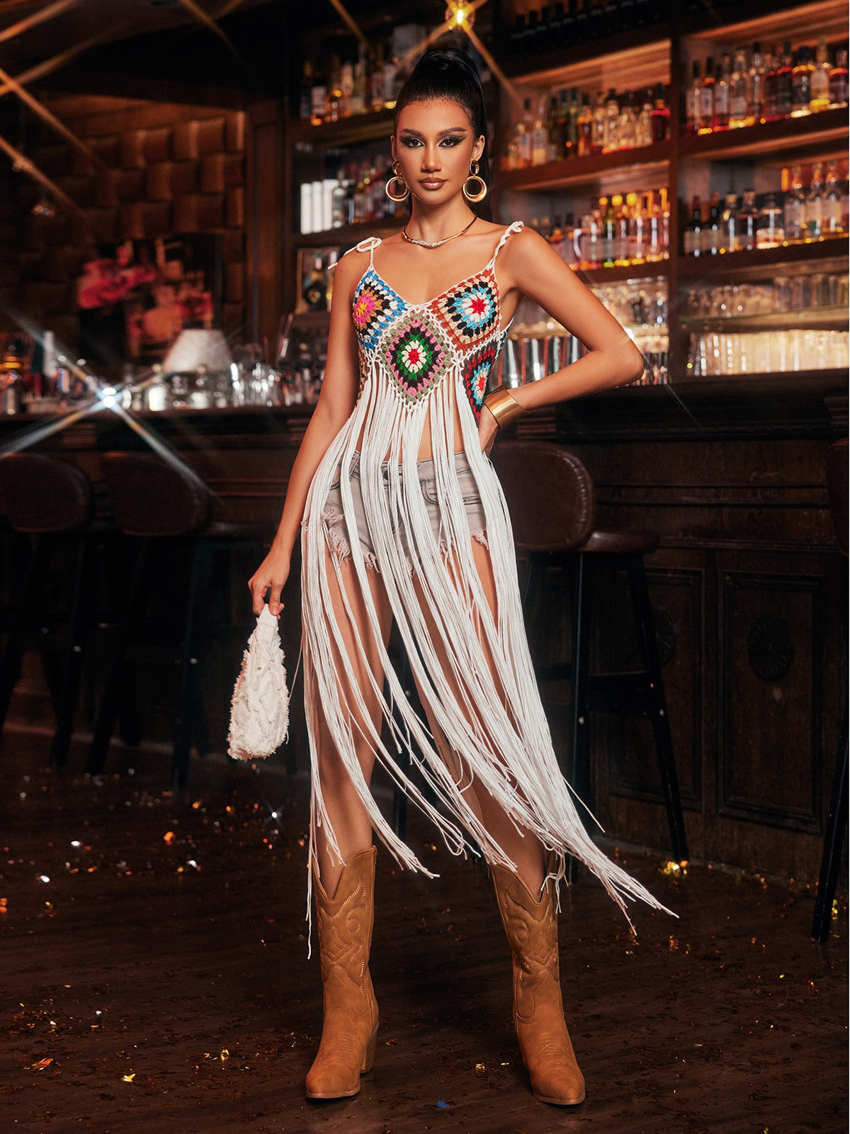 Spaghetti Fringe Knitted Cover Up Dress