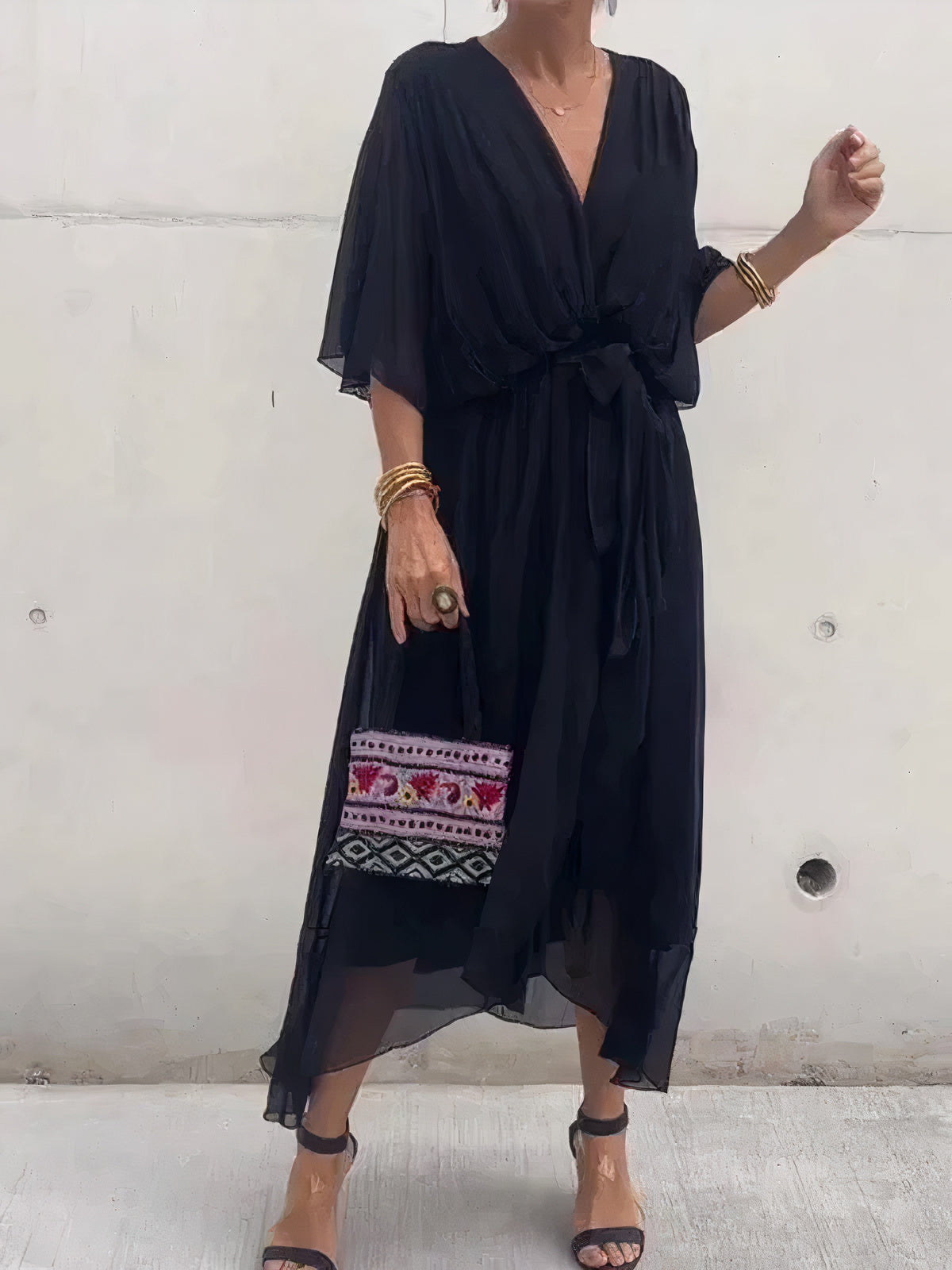 Jimena Exclusive V Neck Chiffon Dress Premium Wardrobe Essential