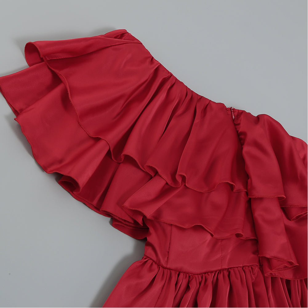 One Shoulder Short Sleeve Frill Bodycon Jumpsuit
