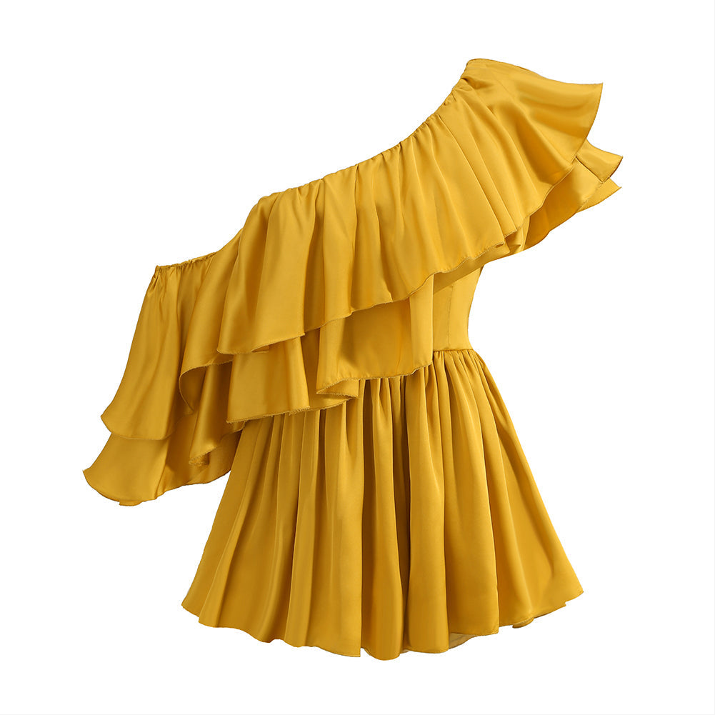 One Shoulder Short Sleeve Frill Bodycon Jumpsuit