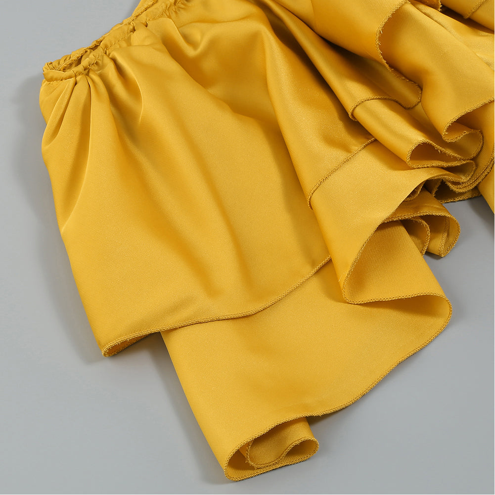 One Shoulder Short Sleeve Frill Bodycon Jumpsuit