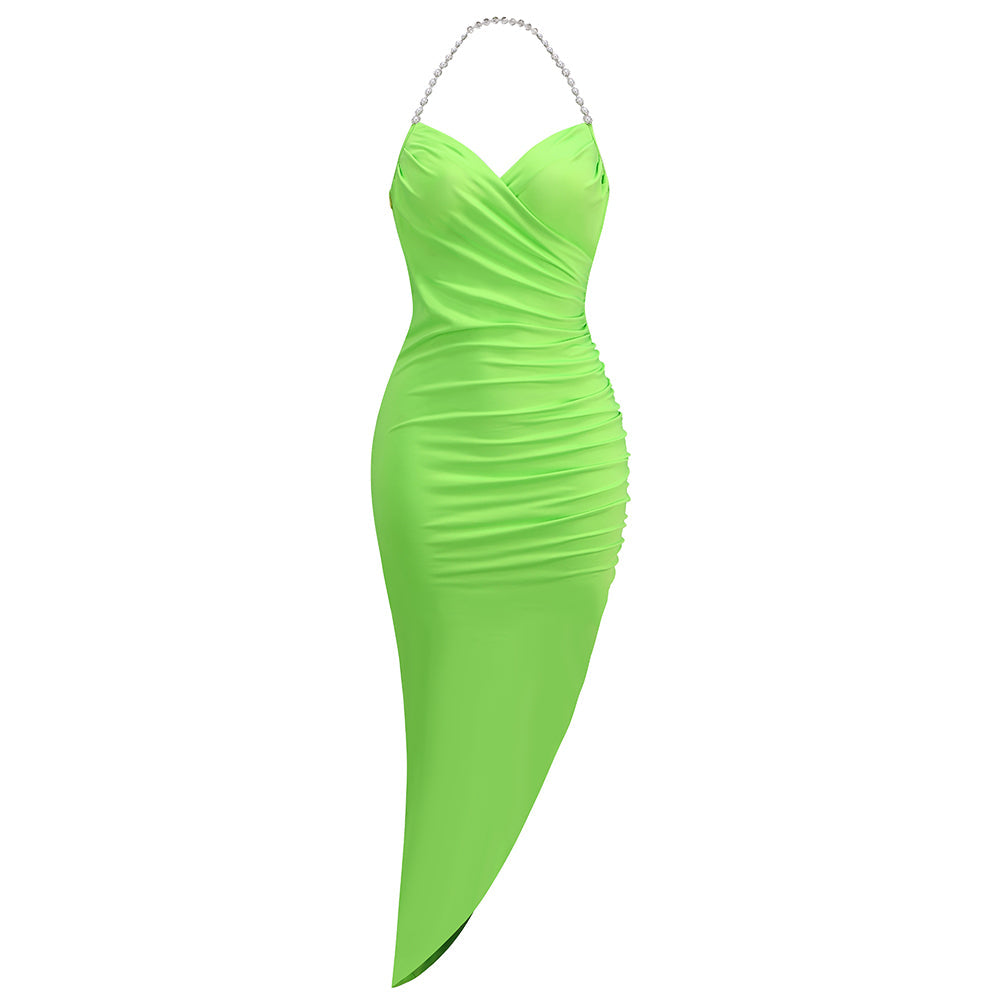 Halter Sleeveless Maxi Wrinkled Bodycon Dress KLYF525
